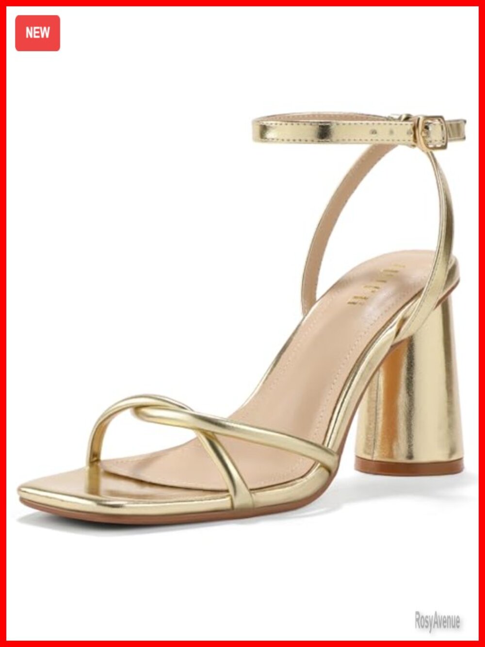 Women's Chunky Block Heel Strappy Open Square Toe Heels Faux Leather Ankle Strap